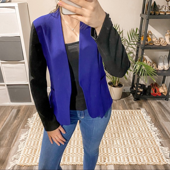 Diane Von Furstenberg Paulette Black & Blue Open Blazer Size 8 - Picture 2 of 8